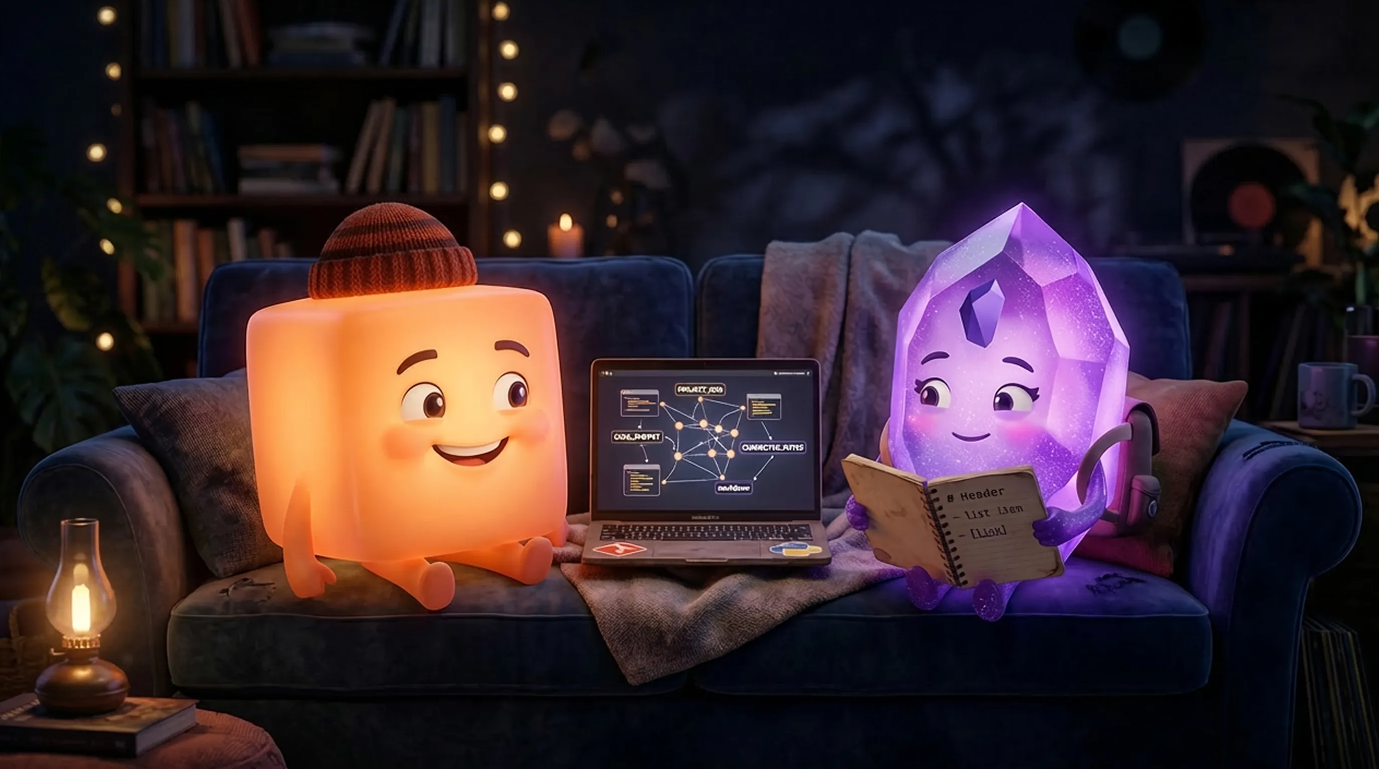 Claude Code and Obsidian characters sitting together, representing AI and note-taking working as one system